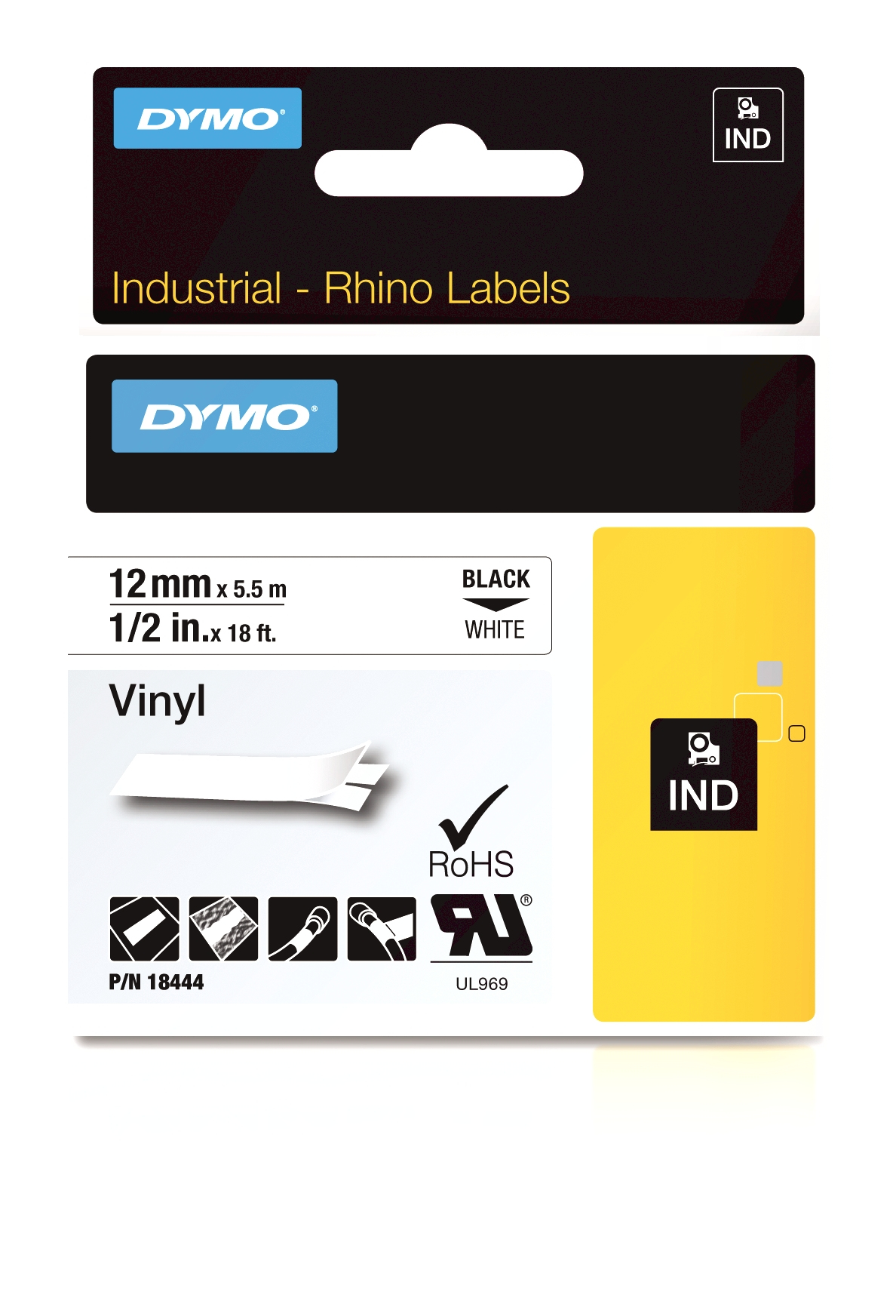 Dymo ID1 Industrial Rhino Pro Beschriftungsband 12mm, schwarz/ weiß Dymo ID1 Industrial Rhino Pro Beschriftungsband 12mm, schwarz/ weiß