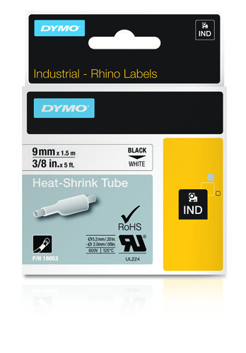 Dymo IND Schrumpfschlauch 9mm, schwarz/weiß Dymo IND Schrumpfschlauch 9mm, schwarz/weiß