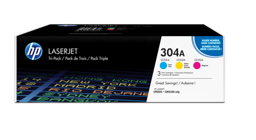 HP 304A 3-pack Cyan/Magenta/Yellow Original LaserJet Toner Cartridges, cyan, magenta, gelb HP 304A 3-pack Cyan/Magenta/Yellow Original LaserJet Toner Cartridges, cyan, magenta, gelb