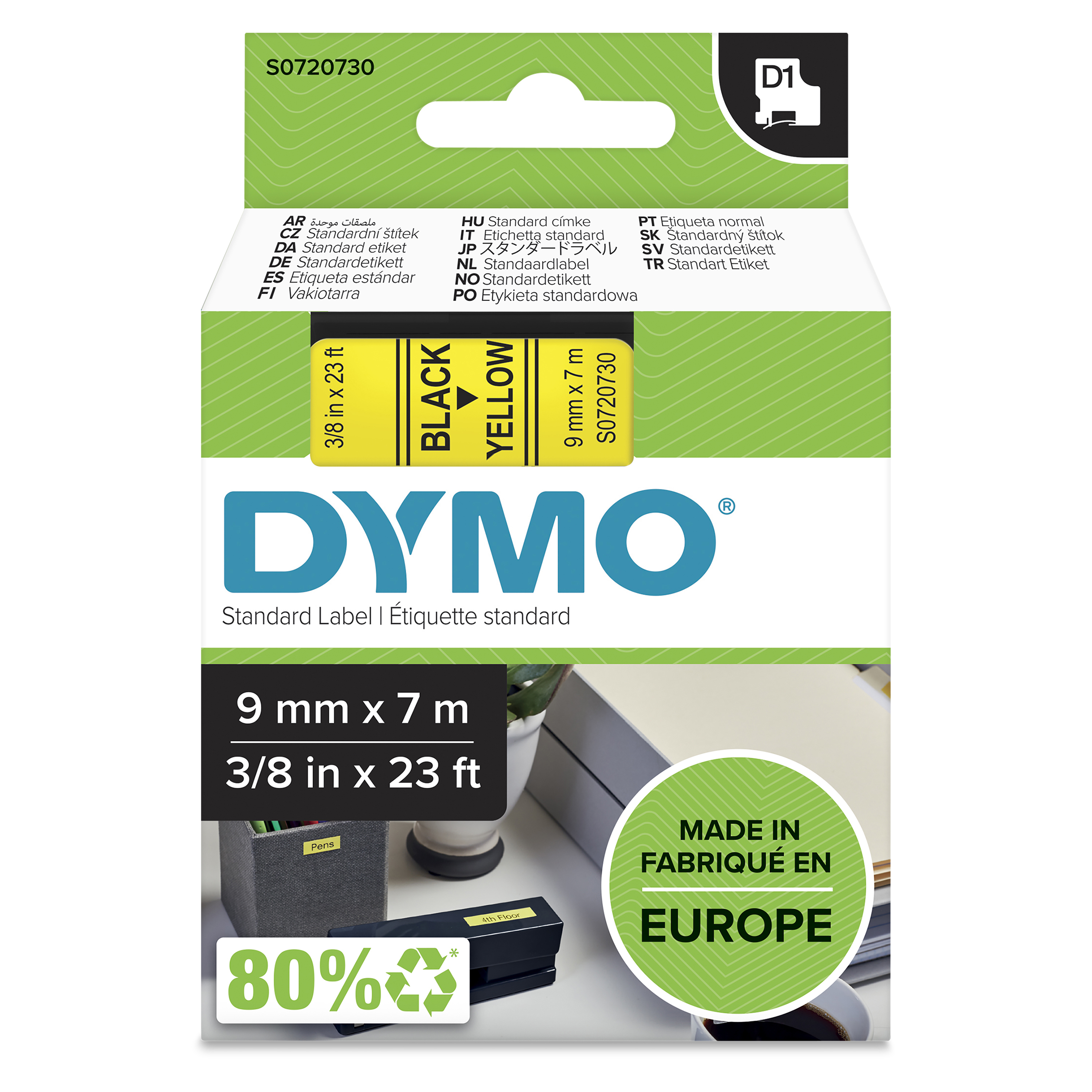 Dymo D1 Beschriftungsband 9mm, schwarz/gelb Dymo D1 Beschriftungsband 9mm, schwarz/gelb
