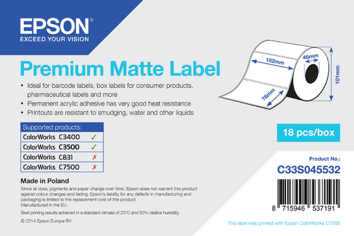 Epson Etikettenrolle, Normalpapier, 102x76mm