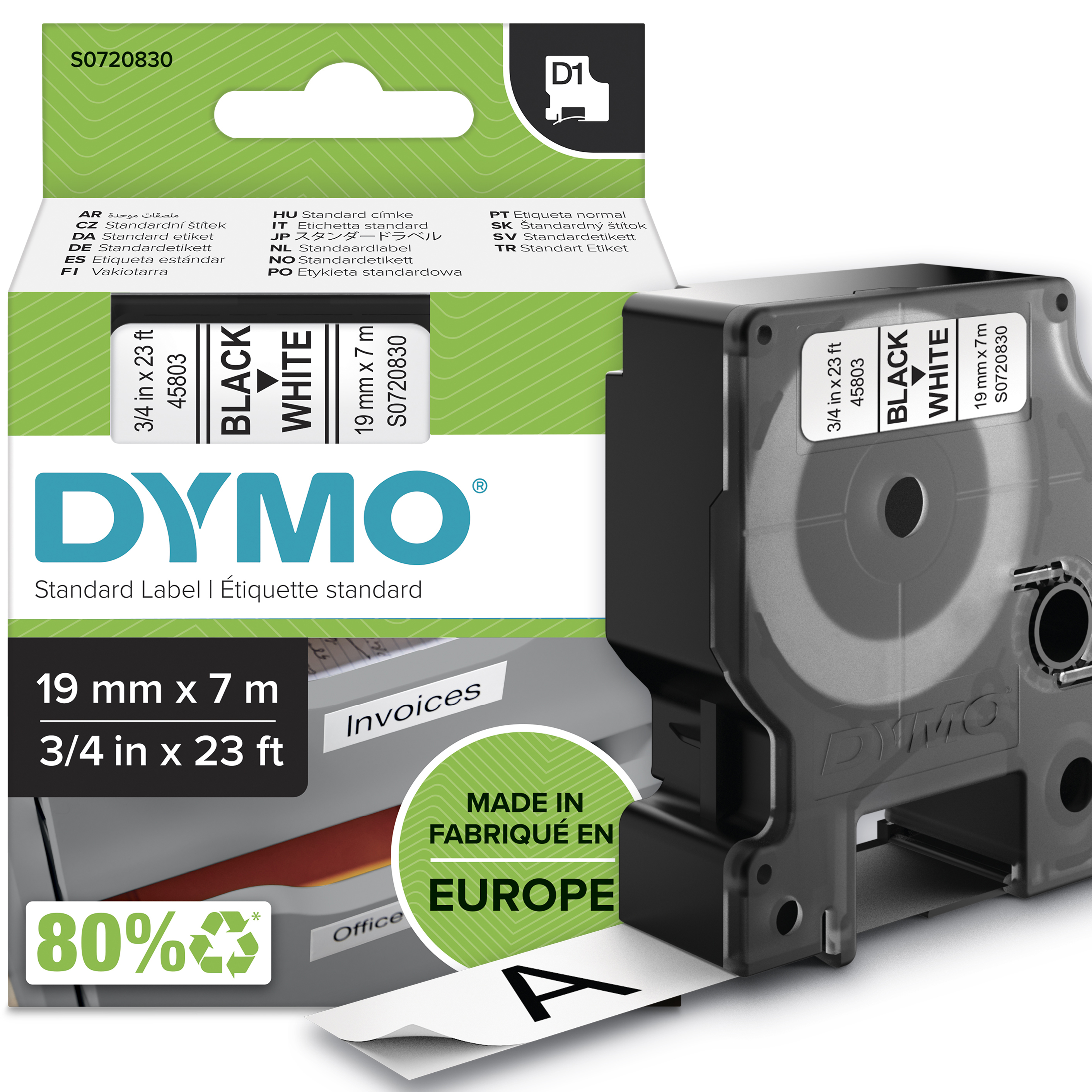 Dymo D1 Beschriftungsband 19mm/ 7m, schwarz/weiß Dymo D1 Beschriftungsband 19mm/ 7m, schwarz/weiß