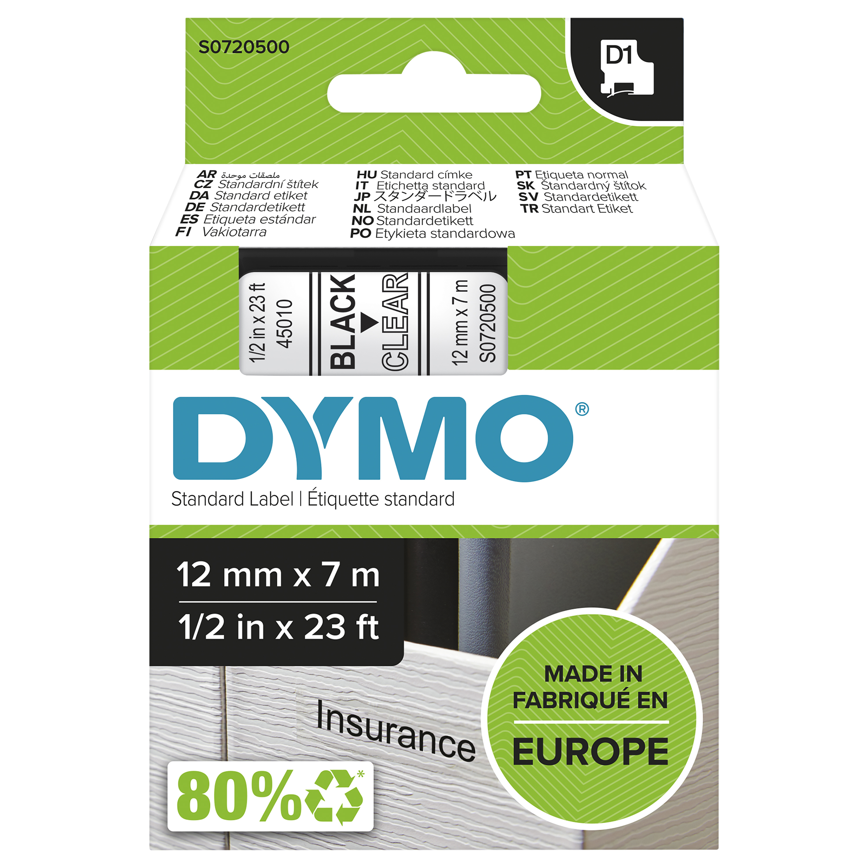 Dymo D1 12mm,Schriftband, schwarz/transparent Dymo D1 12mm,Schriftband, schwarz/transparent
