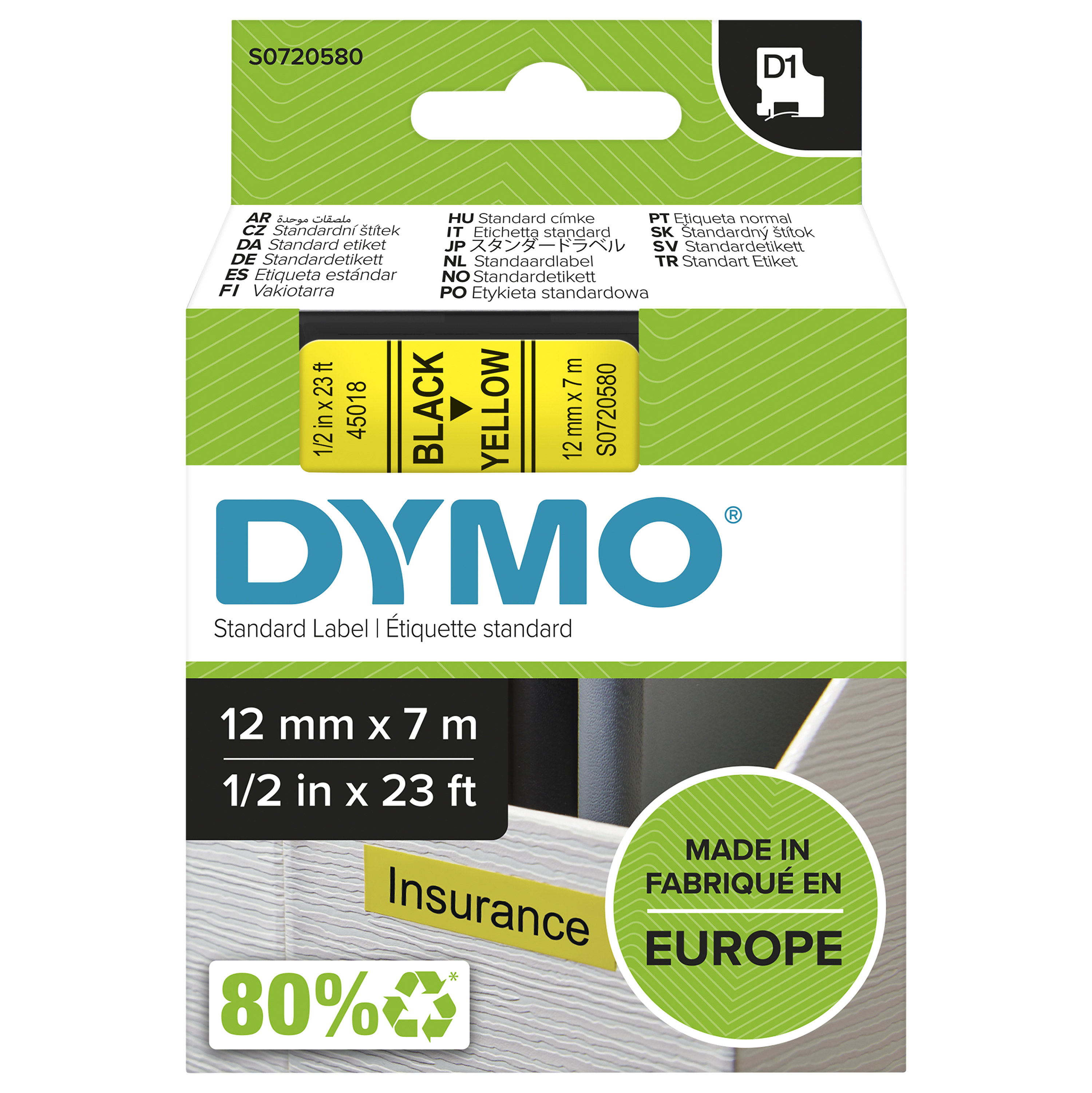 Dymo D1 12mm schwarz/gelb Schriftband Dymo D1 12mm schwarz/gelb Schriftband