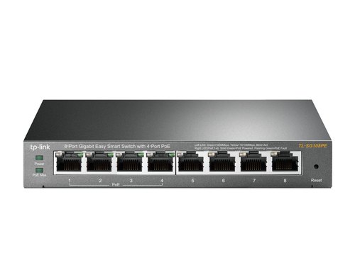TP-Link TL-SG108PE L2 Managed Switch, 8x RJ-45, Backplane: 16 Gbit/s, PoE TP-Link TL-SG108PE L2 Managed Switch, 8x RJ-45, Backplane: 16 Gbit/s, PoE