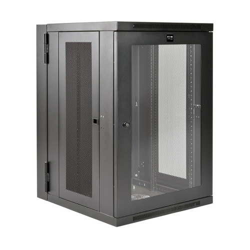 Tripp Lite SRW18USDPG SmartRack USV-Tiefe&comma; halbhoher 18-HE-Serverschrank mit flachem Profil&comma; transparentem Acrylglasfenster&comma; aufklappbarer R&uuml;ckseite und Wandhalterung