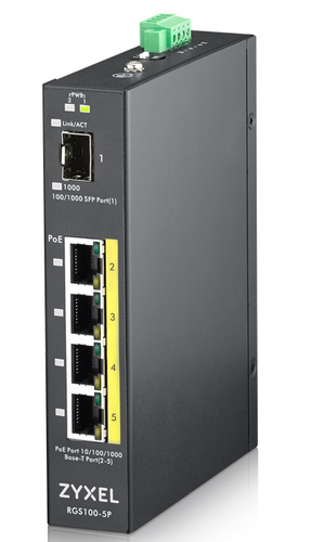 Zyxel RGS100-5P L2 Unmanaged Switch&comma; 4x RJ-45&comma; Backplane&colon; 10 Gbit&sol;s&comma; PoE