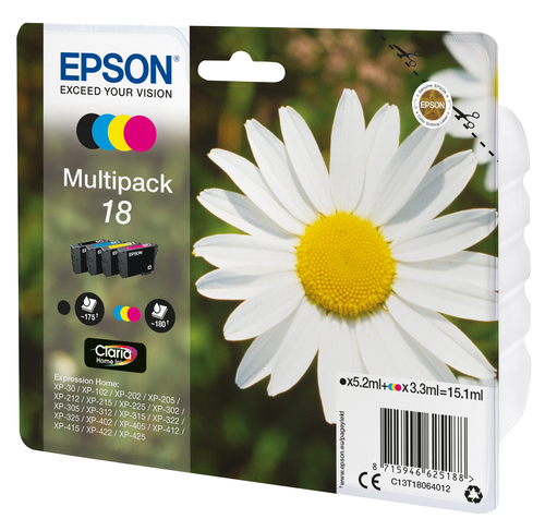 Epson C13T18064012&comma; original&comma; schwarz&comma; cyan&comma; magenta&comma; gelb&comma; Tinte