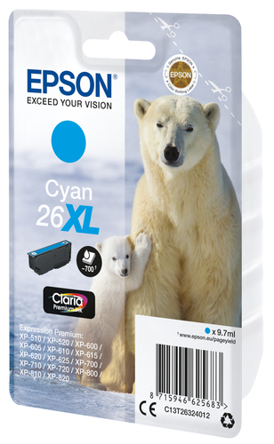 Epson C13T26324012&comma; original&comma; cyan&comma; Tinte