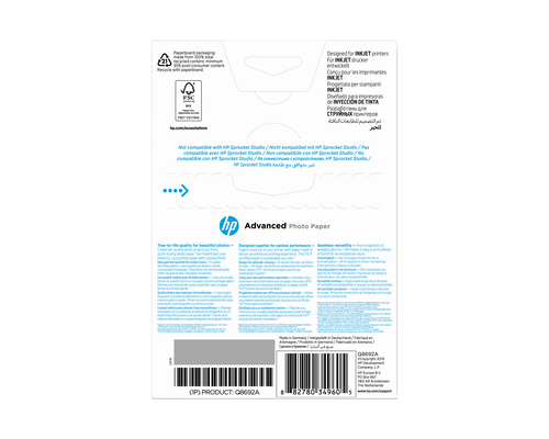 HP Advanced Glossy Photo Paper-100 sht&sol;10 x 15 cm borderless