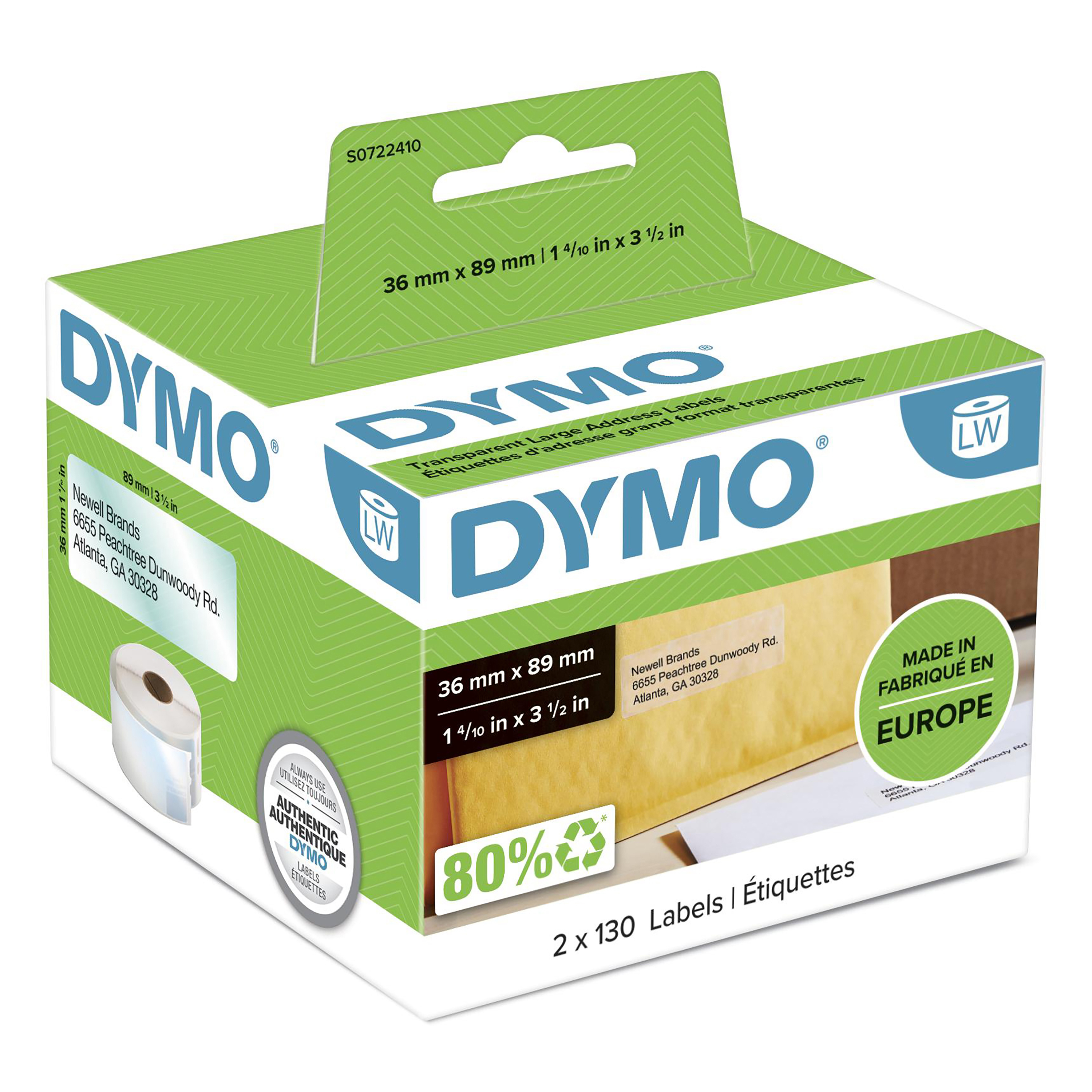 Dymo LabelWriter 99013 Etiketten 89x36mm, transparent, 1 Rolle Dymo LabelWriter 99013 Etiketten 89x36mm, transparent, 1 Rolle
