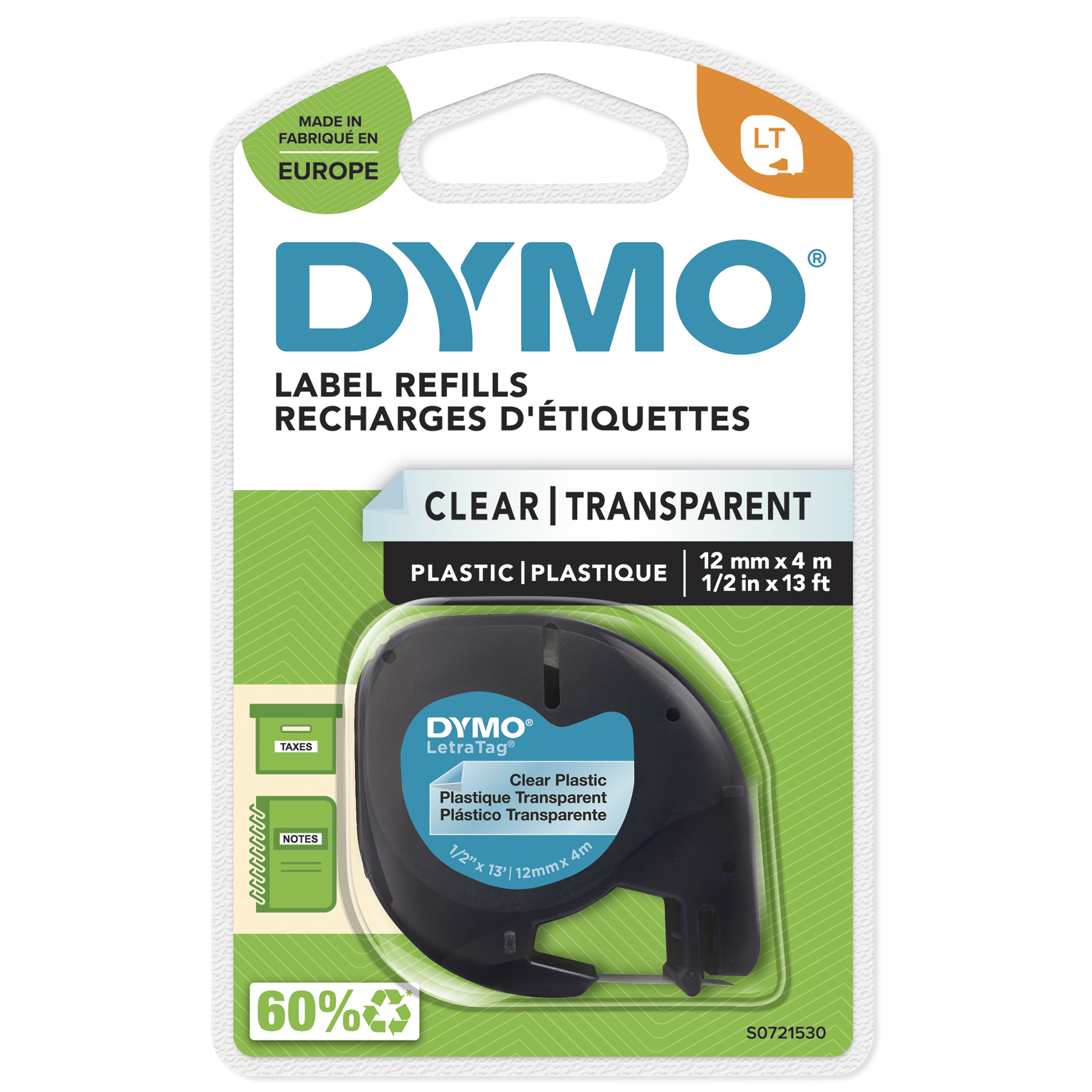 Dymo LetraTag Beschriftungsband, 12mm, schwarz/transparent Dymo LetraTag Beschriftungsband, 12mm, schwarz/transparent