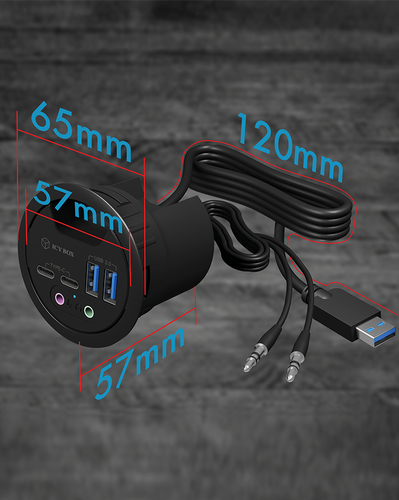 ICY BOX IB-HUB1403B&comma; 4 Port USB 3&period;2 Gen 1 Tisch-Hub mit Type-C&comma; Type-A und Audio Ein-&sol;Ausgang