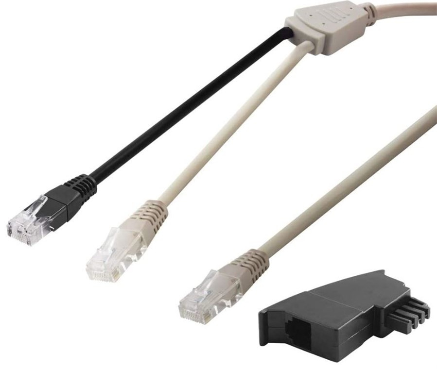 3m Anschlusskabelset speziell für DSL-Router Fritzbox TAE Adapter, 2x RJ45-Stecker > RJ45-Stecker (8P8C) , TAE-F 3m Anschlusskabelset speziell für DSL-Router Fritzbox TAE Adapter, 2x RJ45-Stecker > RJ45-Stecker (8P8C) , TAE-F