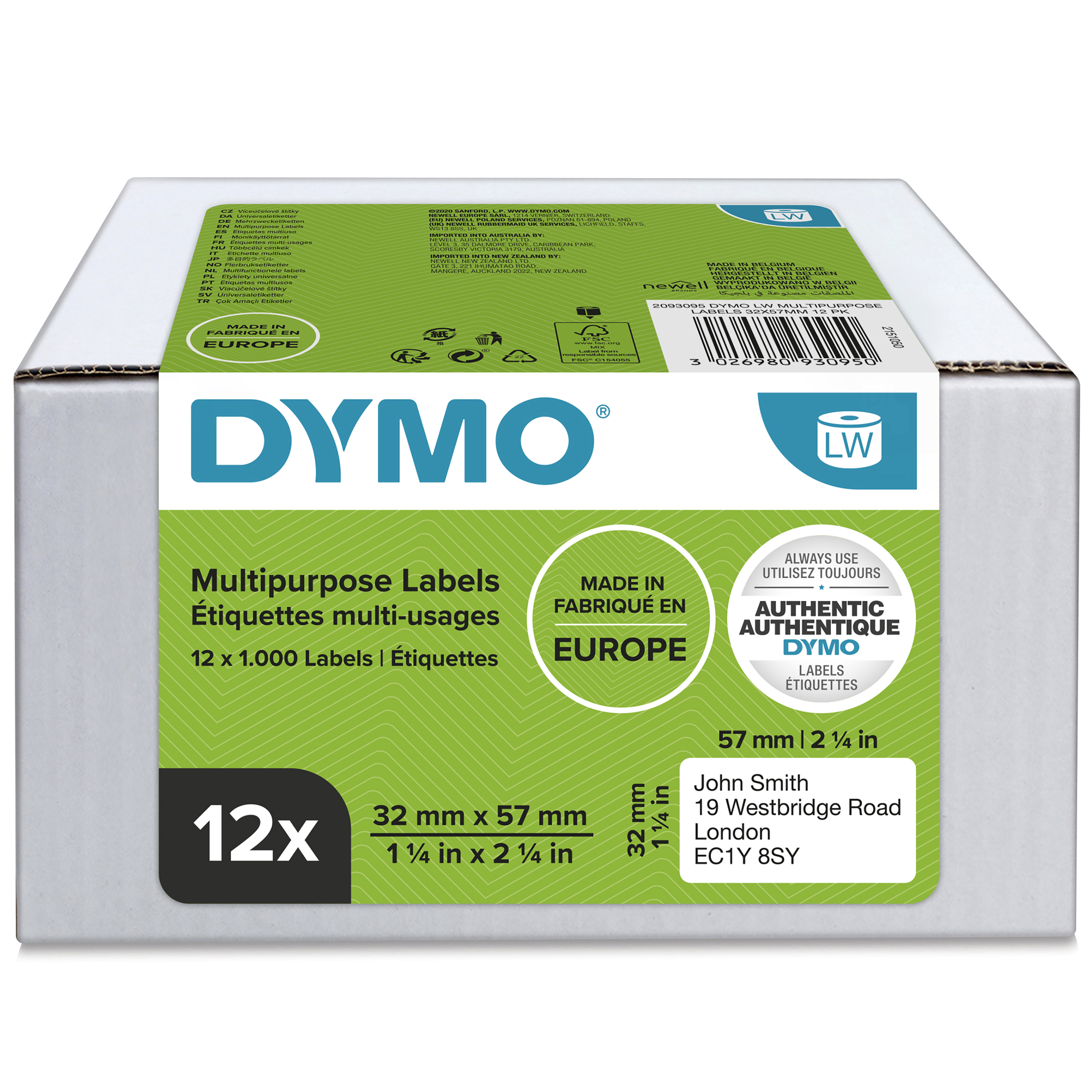 Dymo LW-Mehrzwecketiketten, 32 mm x 57 mm, 12 Rollen mit je 1.000 Leicht Ablösbaren Etiketten (12.000 Etiketten) Dymo LW-Mehrzwecketiketten, 32 mm x 57 mm, 12 Rollen mit je 1.000 Leicht Ablösbaren Etiketten (12.000 Etiketten)