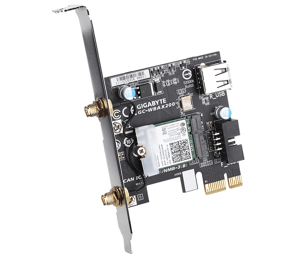 GIGABYTE Aorus GC-WBAX200&comma; 2&period;4GHz&sol; 5GHz Wi-Fi 6&comma; Bluetooth 5&period;1 LE&comma; PCIe x1&comma; mit Antennen