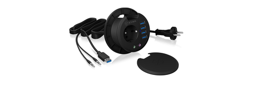 ICY BOX IB-HUB1430, 4 Port USB 3.2 Gen 1 Type-A Tisch-Hub mit Audio Ein-/Ausgang und Schuko Steckdose (CEE 7/3), 80 mm ICY BOX IB-HUB1430, 4 Port USB 3.2 Gen 1 Type-A Tisch-Hub mit Audio Ein-/Ausgang und Schuko Steckdose (CEE 7/3), 80 mm