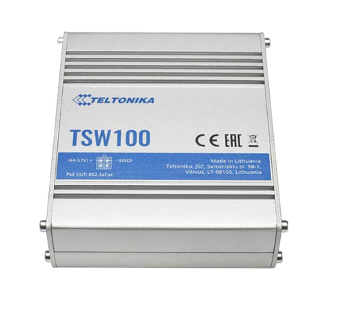 Teltonika TSW100 Netzwerk-Switch Gigabit Ethernet (10/100/1000) Power over Ethernet (PoE) Blau, Metallisch Teltonika TSW100 Netzwerk-Switch Gigabit Ethernet (10/100/1000) Power over Ethernet (PoE) Blau, Metallisch