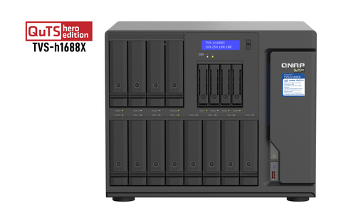 QNAP TVS-h1688X, 32 GB RAM, 16x Einschübe, 6x 10 GBit/s LAN, Tower NAS schwarz QNAP TVS-h1688X, 32 GB RAM, 16x Einschübe, 6x 10 GBit/s LAN, Tower NAS schwarz