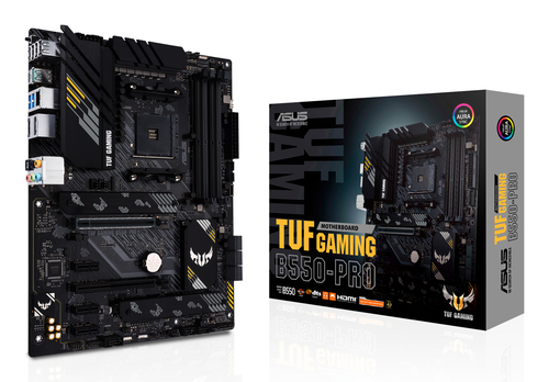 ASUS TUF GAMING B550-PRO, ATX AM4 Mainboard, 4x DDR4, max. 128 GB, 1x HDMI 2.1, 1x DisplayPort 1.2, 1x USB-C ASUS TUF GAMING B550-PRO, ATX AM4 Mainboard, 4x DDR4, max. 128 GB, 1x HDMI 2.1, 1x DisplayPort 1.2, 1x USB-C