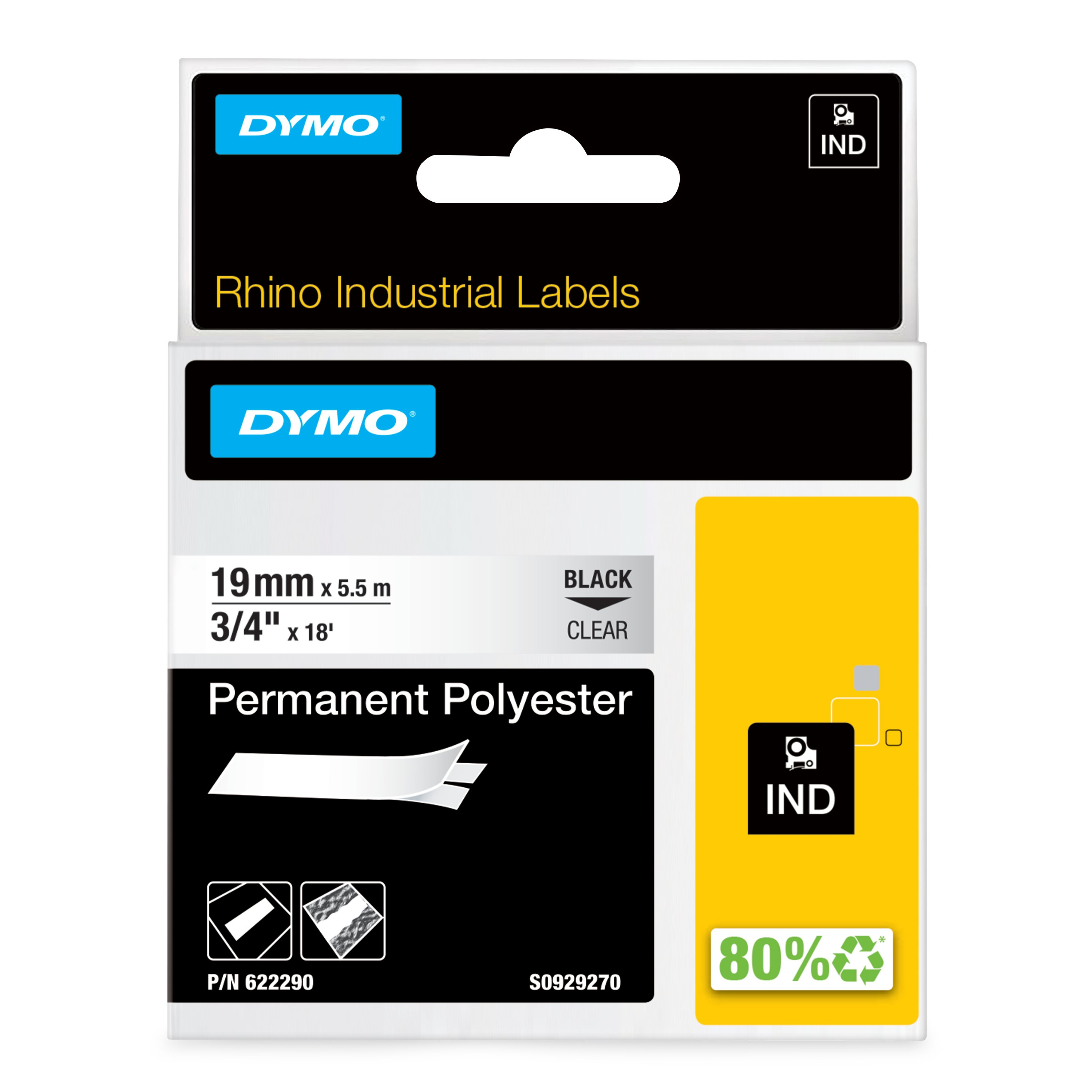 Dymo ID1 Permanent Industrial Rhino Pro Beschriftungsband 19mm, schwarz/weiß Dymo ID1 Permanent Industrial Rhino Pro Beschriftungsband 19mm, schwarz/weiß