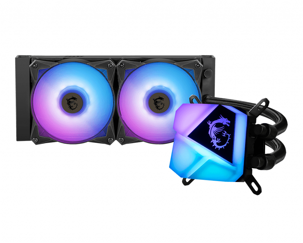 MSI MAG CoreLiquid C240, 240mm CPU-Lüfter, 2x 120mm, 500-2000rpm, 14.3-34.3dB(A), 36.8-133.8m³/h, 0.23-2.39mmH2O