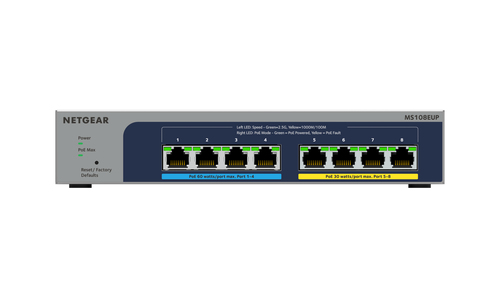 NETGEAR MS108EUP L2/L3 Managed Switch, 8x RJ-45, Backplane: 40 Gbit/s, PoE NETGEAR MS108EUP L2/L3 Managed Switch, 8x RJ-45, Backplane: 40 Gbit/s, PoE
