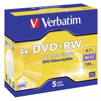 1x5 Verbatim DVD+RW 4,7GB 4x Speed,