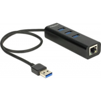 Delock 3 Port USB 3.0 Hub, 1x 1000Base-T,